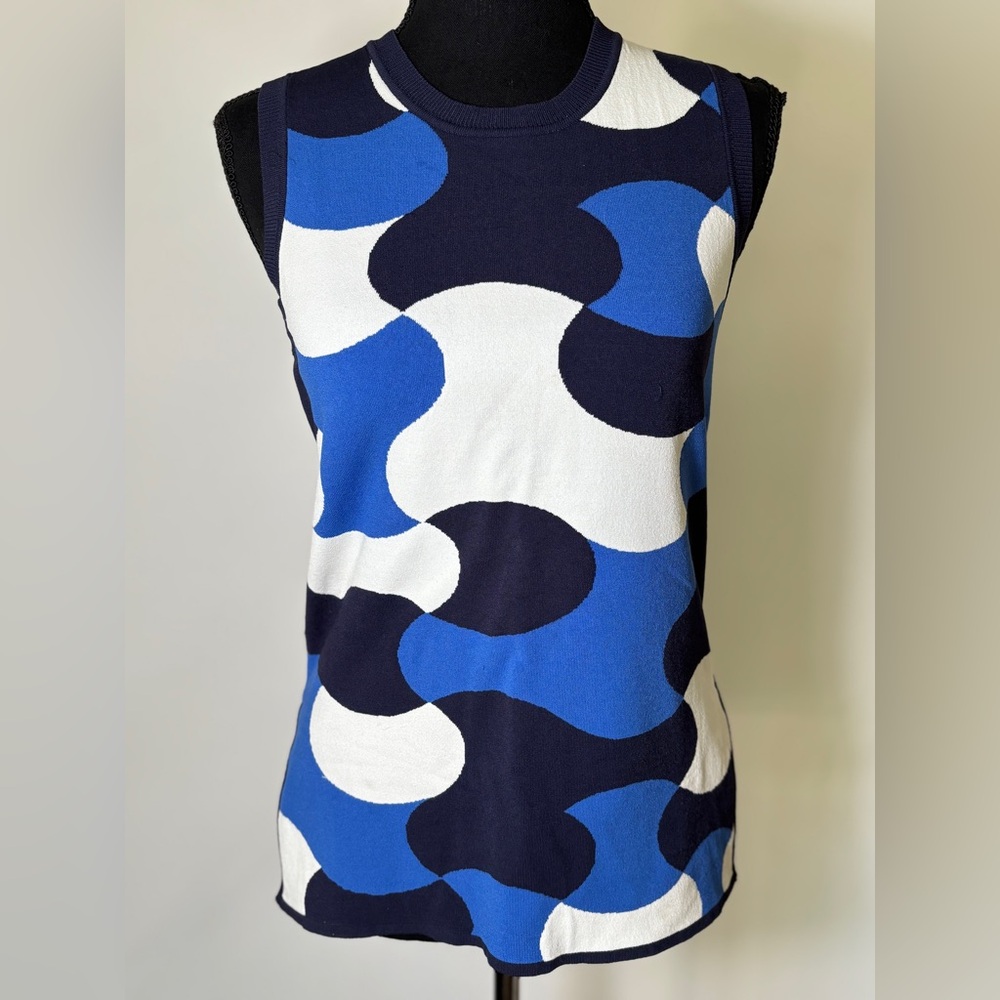 Tory Burch Sport Blue/White Abstract Pattern Cotton Tank Womens size Medium